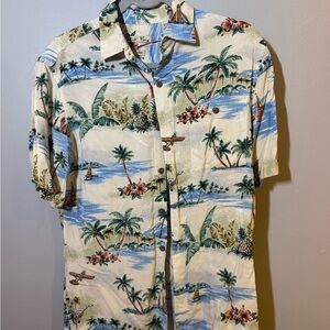 Batik Bay Cream and Blue Tropical Button Down Shirt